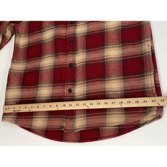 Orvis Big Bear Heavyweight Flannel Shirt Men’s L Red Check Plaid Shacket Pockets - Picture 13 of 16
